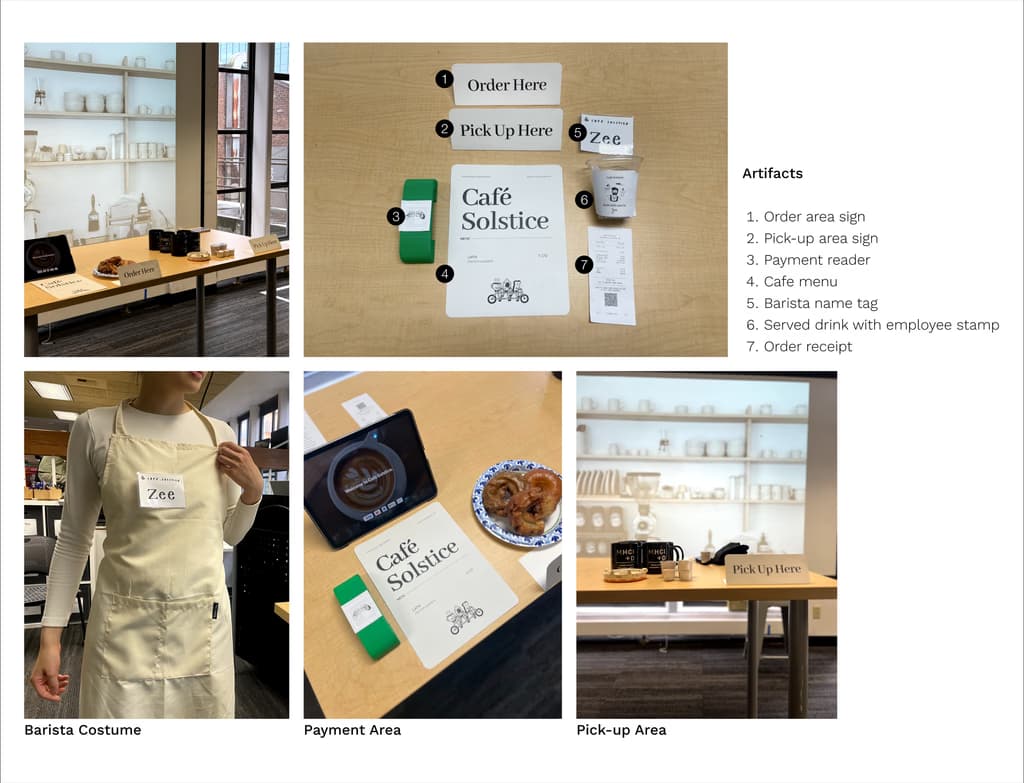 Mock cafe setup in the MHCI+D Studio.