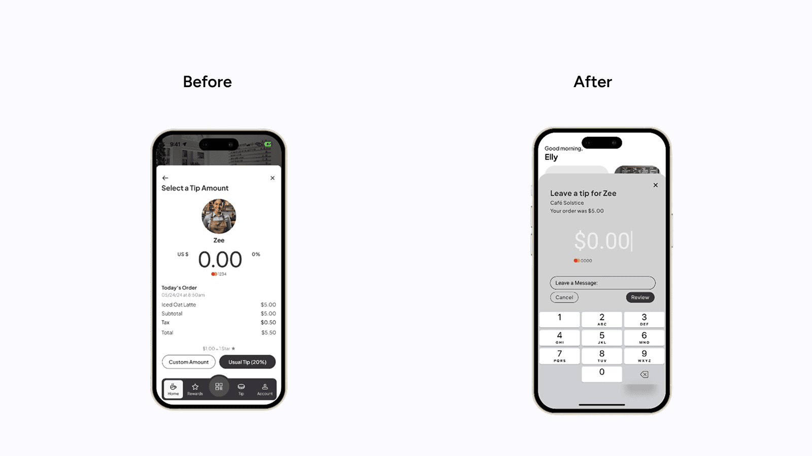 Blend App — tipping context before and after.