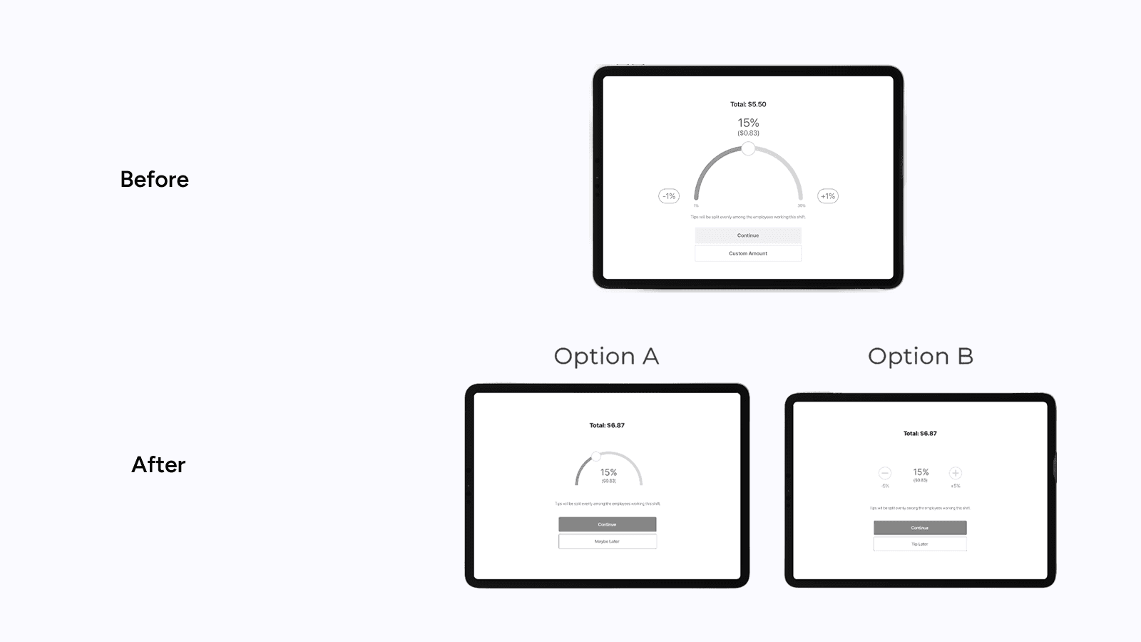 Blend POS — tipping slider before and after.