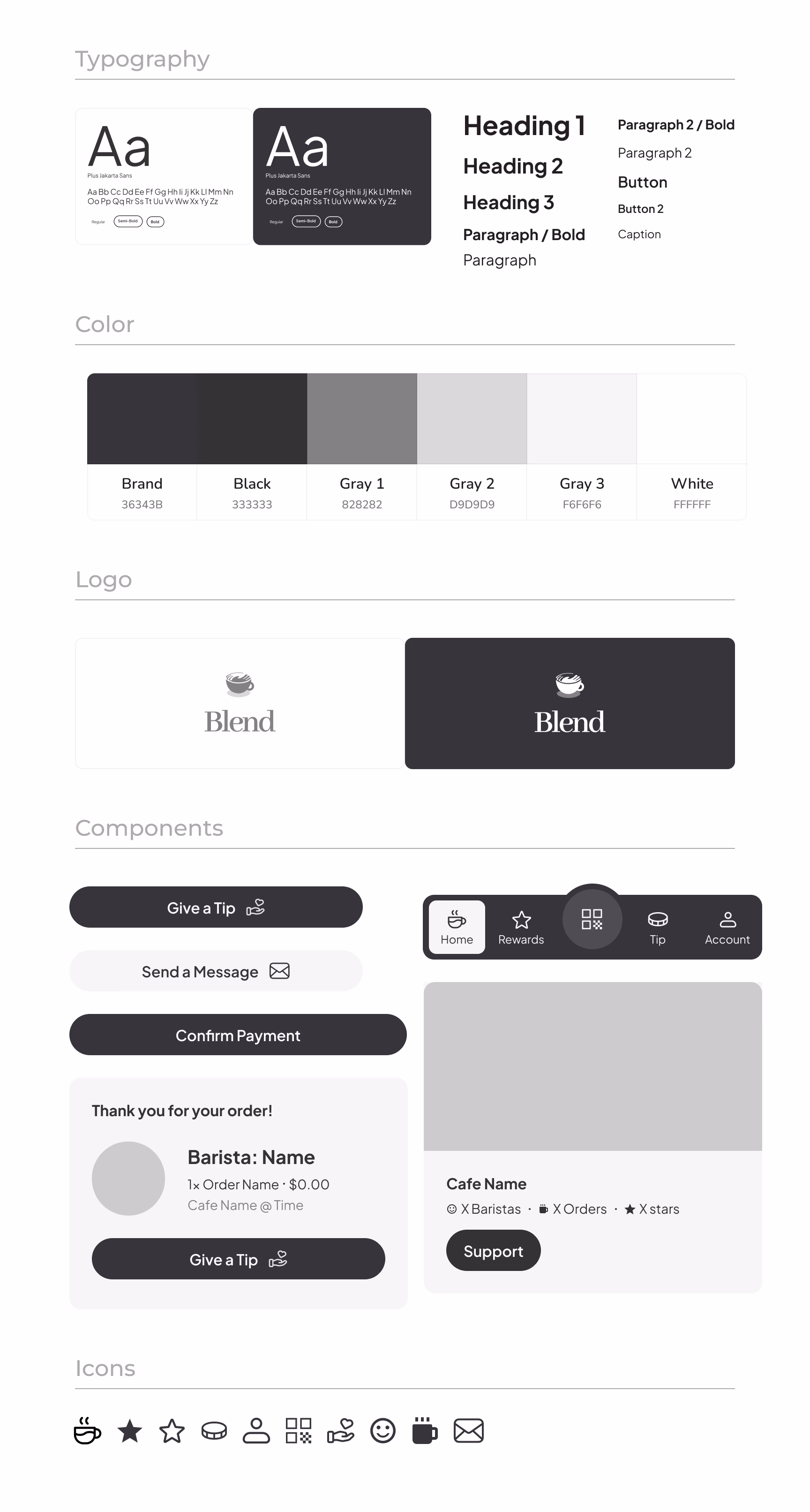 Blend style guide — typography, color, logo, components, icons.